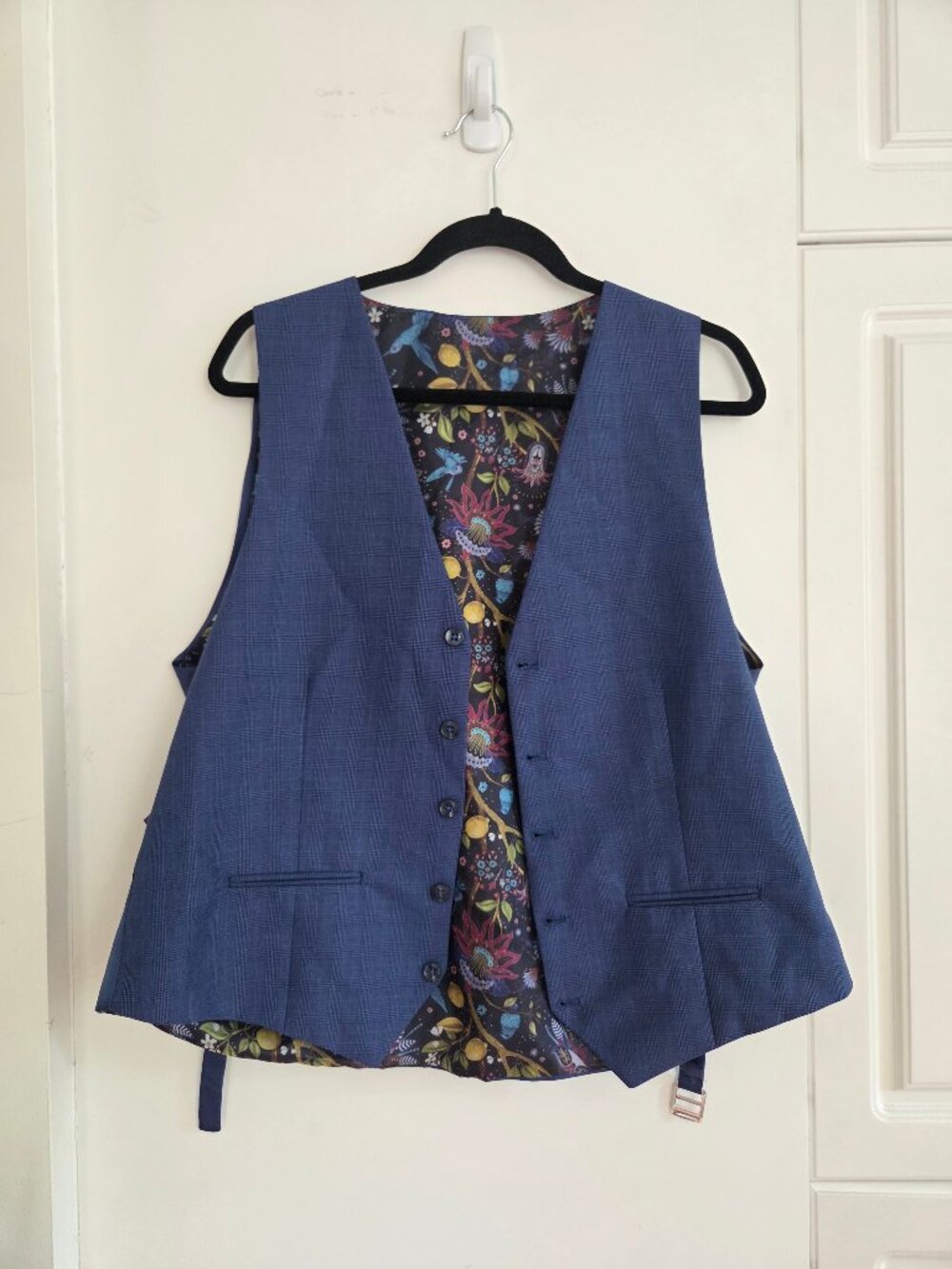 Blue Tailored Vest – Floral Lining | Classic with a Fun Twist - Picture 9 of 10